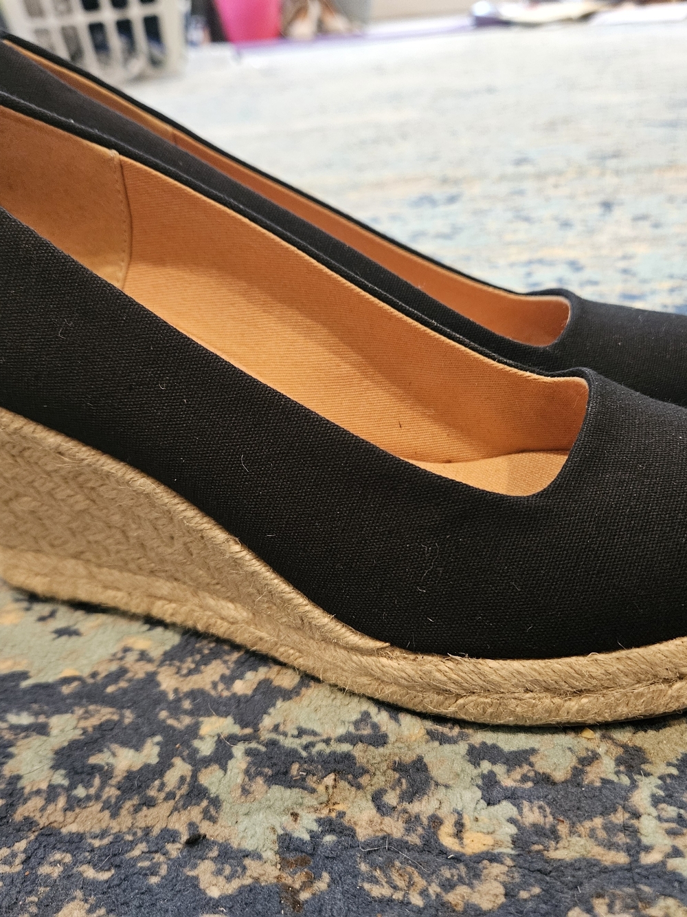 J. Crew Black Canvas Wedge Espadrilles with Natural Jute Sole